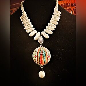 Guadalupe pendant with white stone necklace